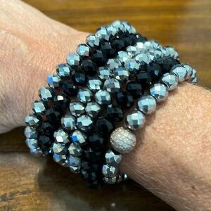 Gunmetal and black elastic bracelets set of 6